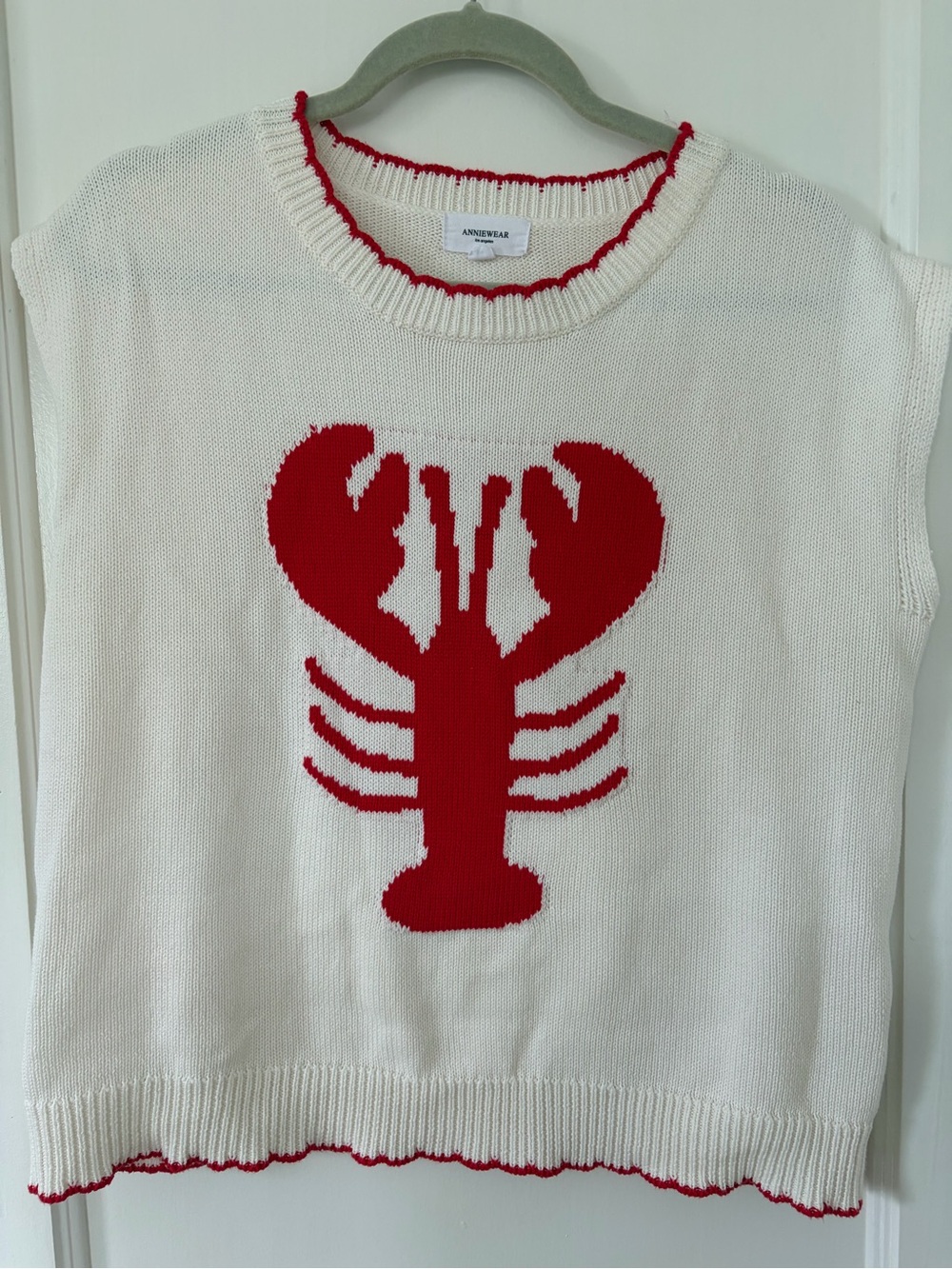 Anniewear White Knit Lobster Sweater Vest with Red Accent
